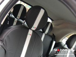 FIAT 500 Headrest Cover Set - Black Italy - Rear - Black/ White Tuxedo Design FIAT 500 Headrest Cover Set - Black Italy - Rear - Black/ White Tuxedo Design